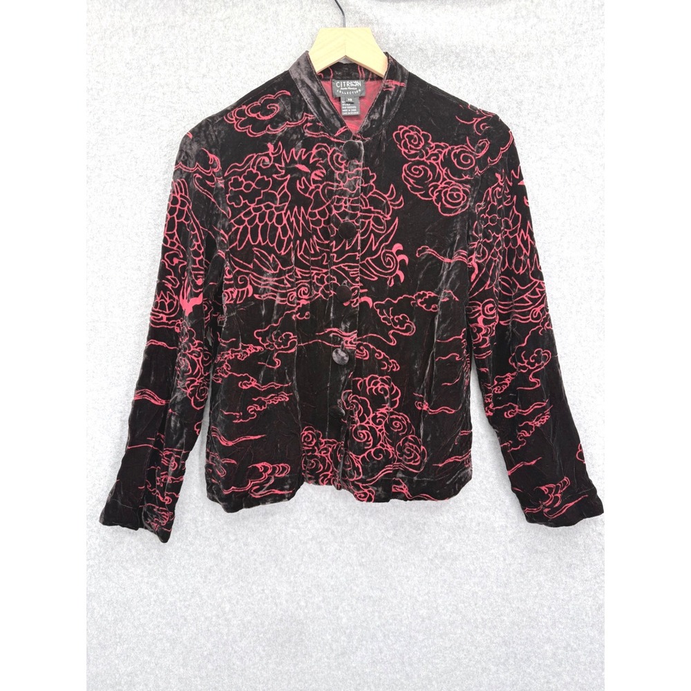 Citron Collection Jacket Women Silk XS Black Red Velvet Dragon Asian Art